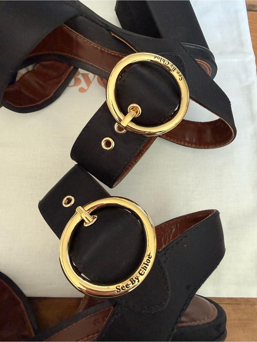 $405.81 See By Chloé Black Satin 110mm platform sandals size 38 - Picture 8 of 10